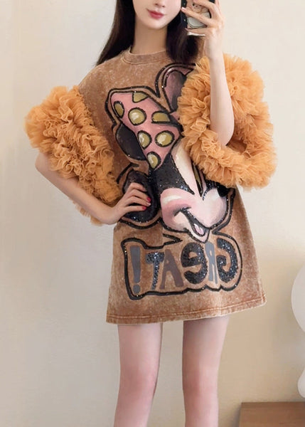 Dresses Shirts Ruffled Patchwork Summer Loose Tulle T Khaki FashionChic