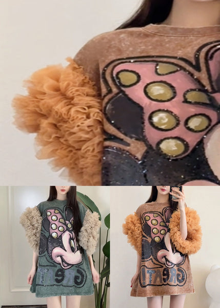 Dresses Shirts Ruffled Patchwork Summer Loose Tulle T Khaki FashionChic