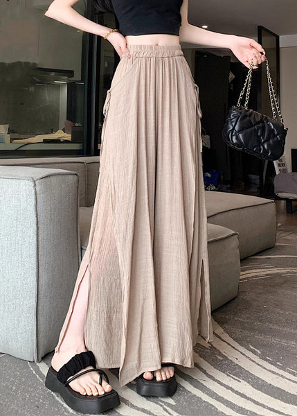 Loose Khaki Side Open Elastic Waist Linen Pants Fall WQ045 OL-LPTS241031