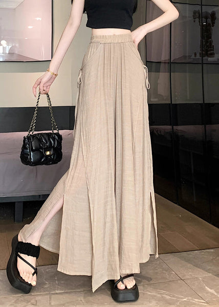 Loose Khaki Side Open Elastic Waist Linen Pants Fall WQ045 OL-LPTS241031