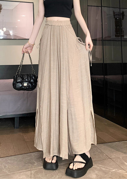 Loose Khaki Side Open Elastic Waist Linen Pants Fall WQ045 OL-LPTS241031