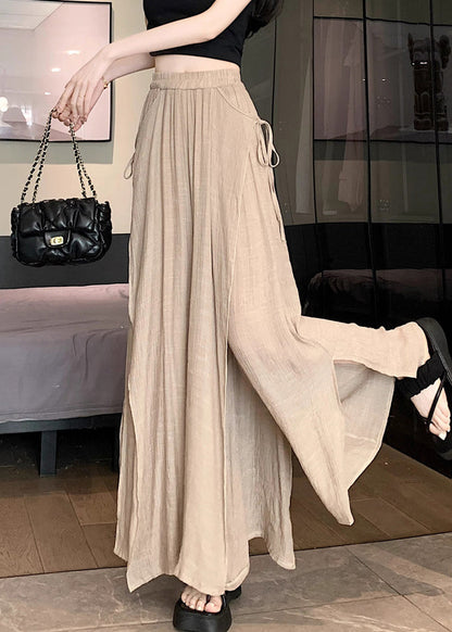 Loose Khaki Side Open Elastic Waist Linen Pants Fall WQ045 OL-LPTS241031