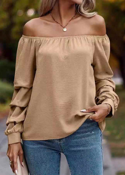 Shirts Neck Slash Loose Solid Khaki Spring Tops FashionChic