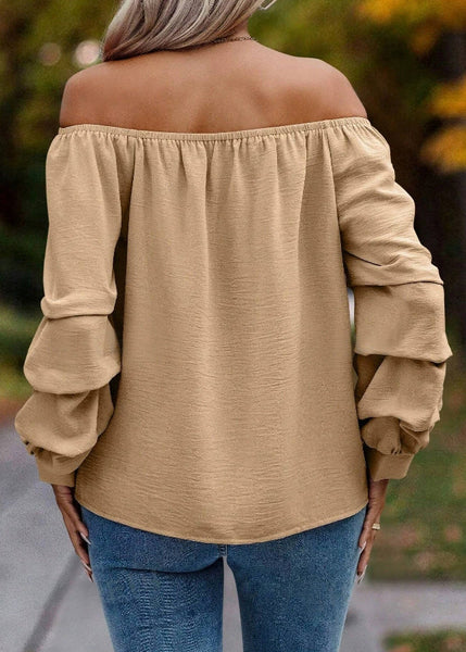 Shirts Neck Slash Loose Solid Khaki Spring Tops FashionChic