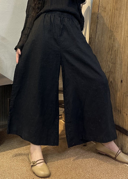 Loose Khaki Solid Elastic Waist Linen Wide Leg Pants Summer VV079 HS-CPTS240627