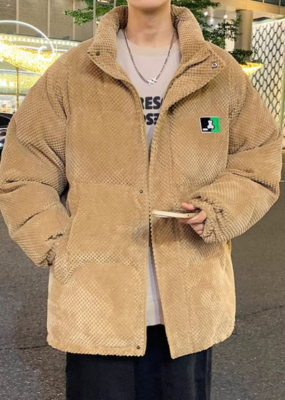 Loose Khaki Stand Collar Zip Up Pockets Men Parka Winter RM010 ABC