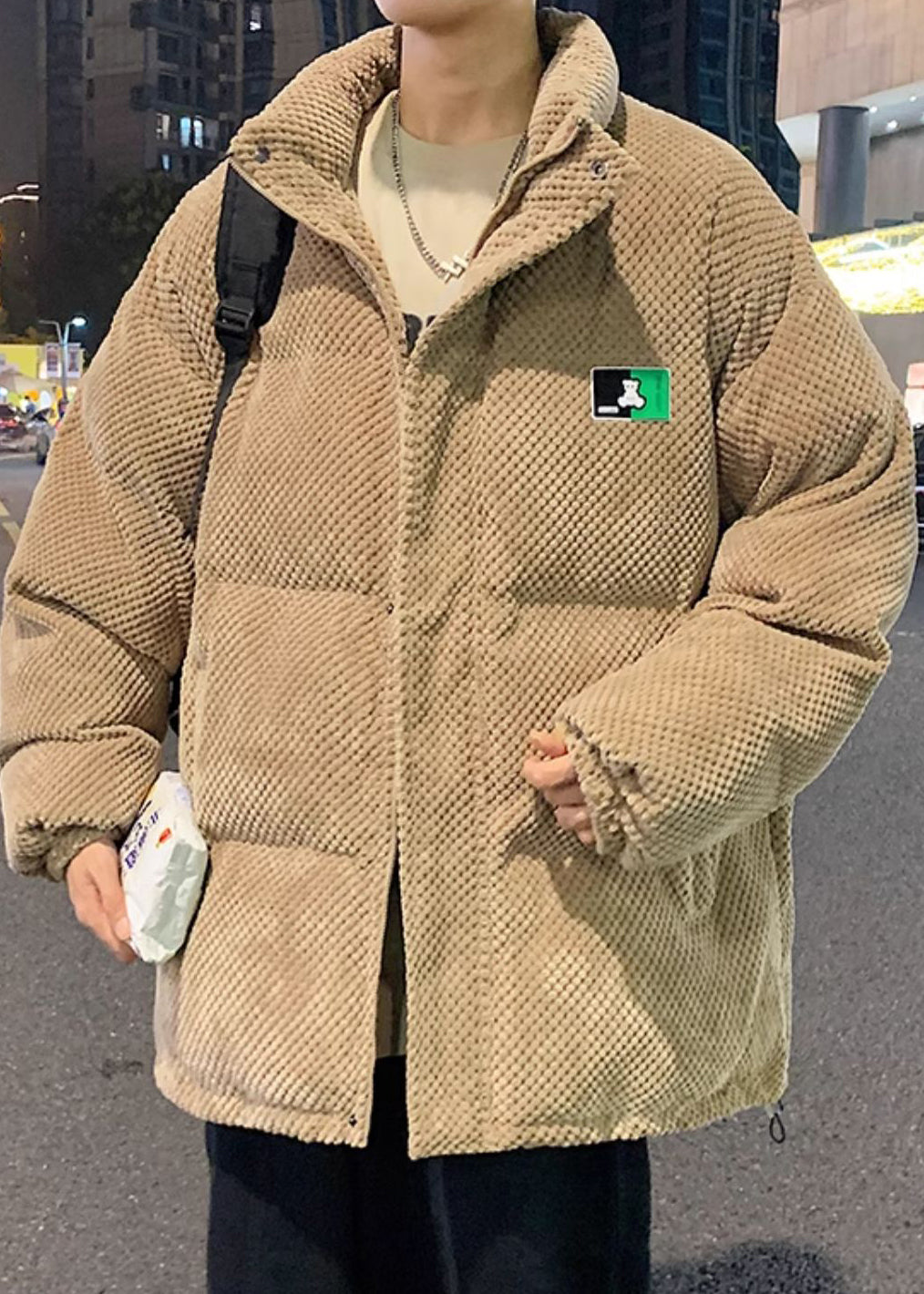 Loose Khaki Stand Collar Zip Up Pockets Men Parka Winter RM010 ABC