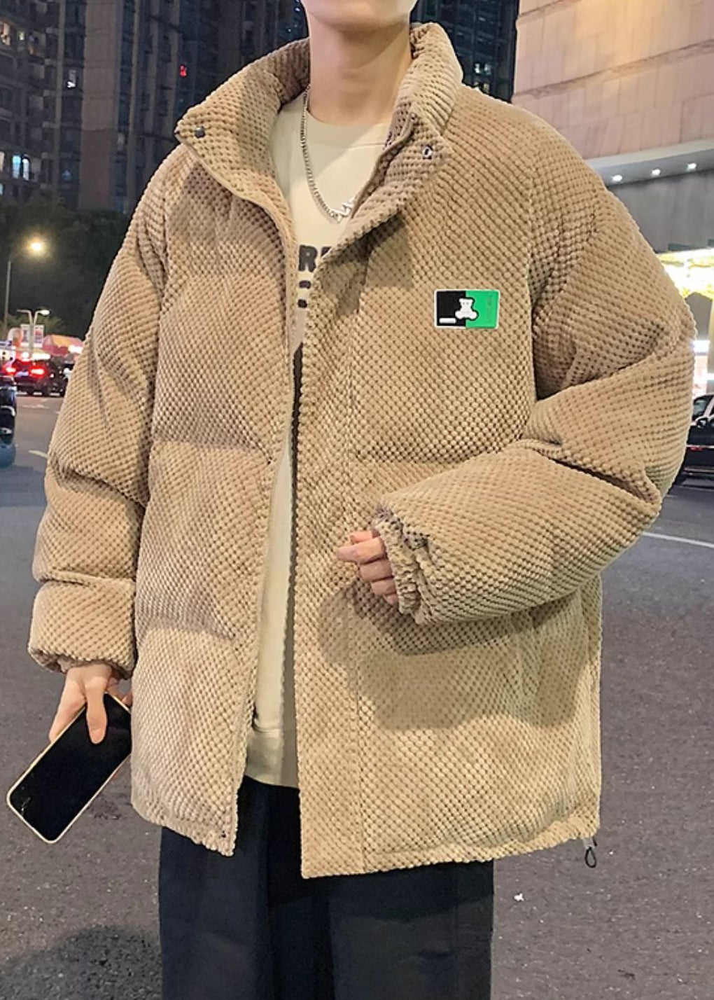 Loose Khaki Stand Collar Zip Up Pockets Men Parka Winter RM010 ABC