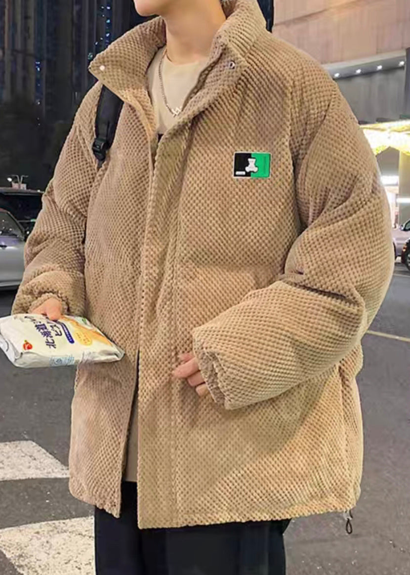 Loose Khaki Stand Collar Zip Up Pockets Men Parka Winter RM010 ABC