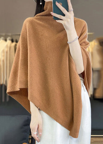 Loose Khaki Turtleneck Solid Woolen Cape Sweaters Spring TF023