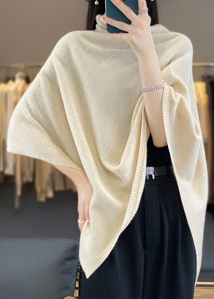 Loose Khaki Turtleneck Solid Woolen Cape Sweaters Spring TF023