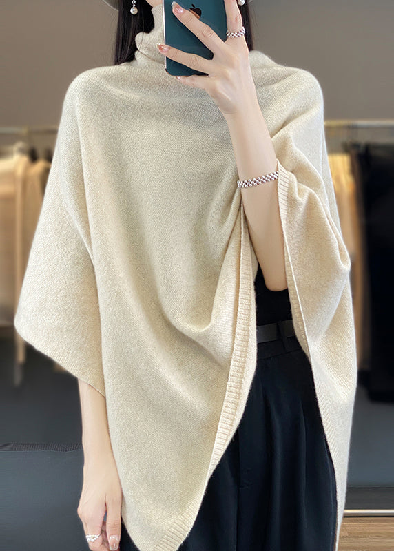 Loose Khaki Turtleneck Solid Woolen Cape Sweaters Spring TF023