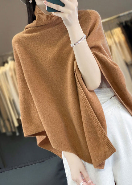 Loose Khaki Turtleneck Solid Woolen Cape Sweaters Spring TF023