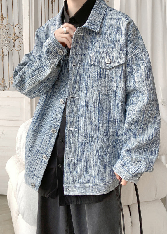 Loose Light Blue Button Pockets Denim Men Coat Fall WA032 MENC241110