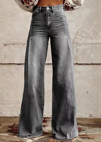 Blue Denim Waist Wide Leg High Loose Pants Light Button Pockets FashionChic