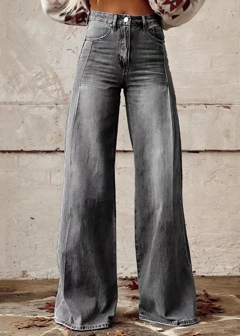 Blue Denim Waist Wide Leg High Loose Pants Light Button Pockets FashionChic