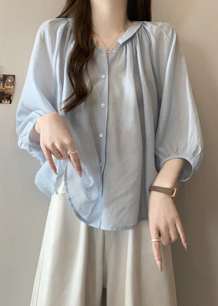 Chiffon Pan Peter Light Button Shirts Bracelet Blue Loose Collar FashionChic