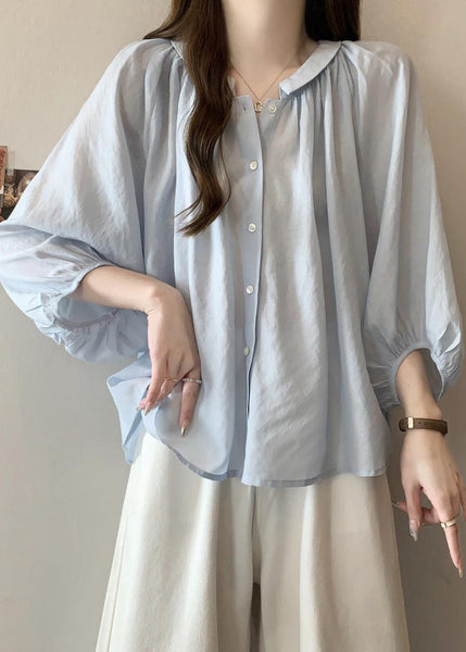 Chiffon Pan Peter Light Button Shirts Bracelet Blue Loose Collar FashionChic
