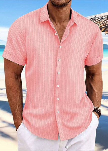 Men Collar Peter Blue Shirt Light Solid Pan Button Cotton Loose FashionChic