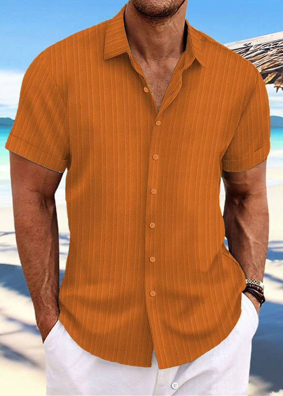 Men Collar Peter Blue Shirt Light Solid Pan Button Cotton Loose FashionChic