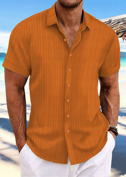 Men Collar Peter Blue Shirt Light Solid Pan Button Cotton Loose FashionChic