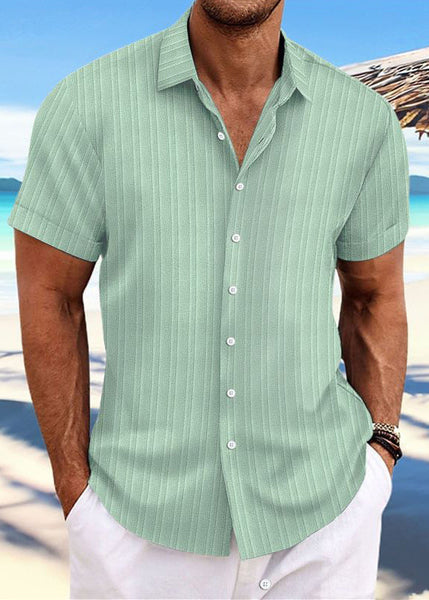 Men Collar Peter Blue Shirt Light Solid Pan Button Cotton Loose FashionChic