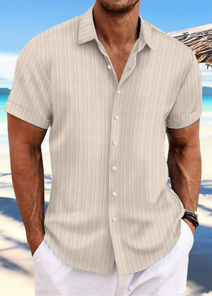 Men Collar Peter Blue Shirt Light Solid Pan Button Cotton Loose FashionChic