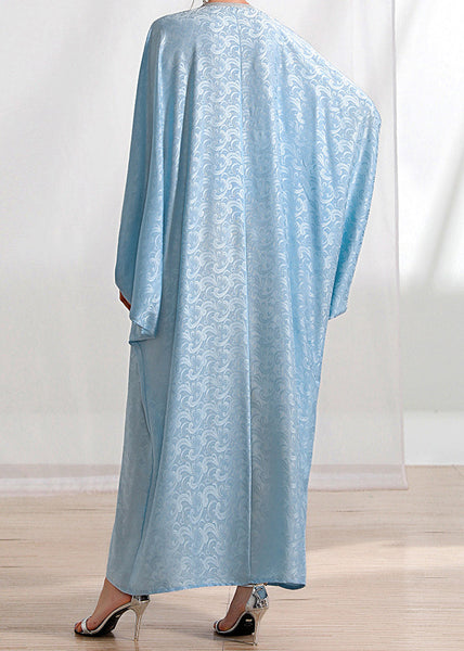 Loose Light Blue Tasseled Zircon Silk Long Dresses Batwing Sleeve AA1056 Ada Fashion