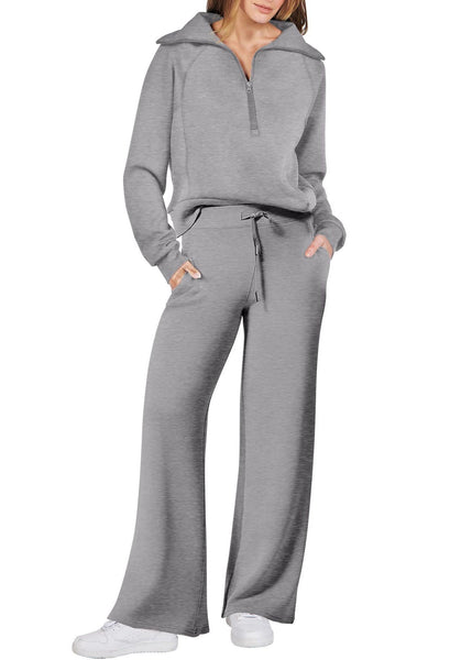 Light Cotton Leg And Zip Tops Loose Wide Two Green Up Solid Pants FashionChic