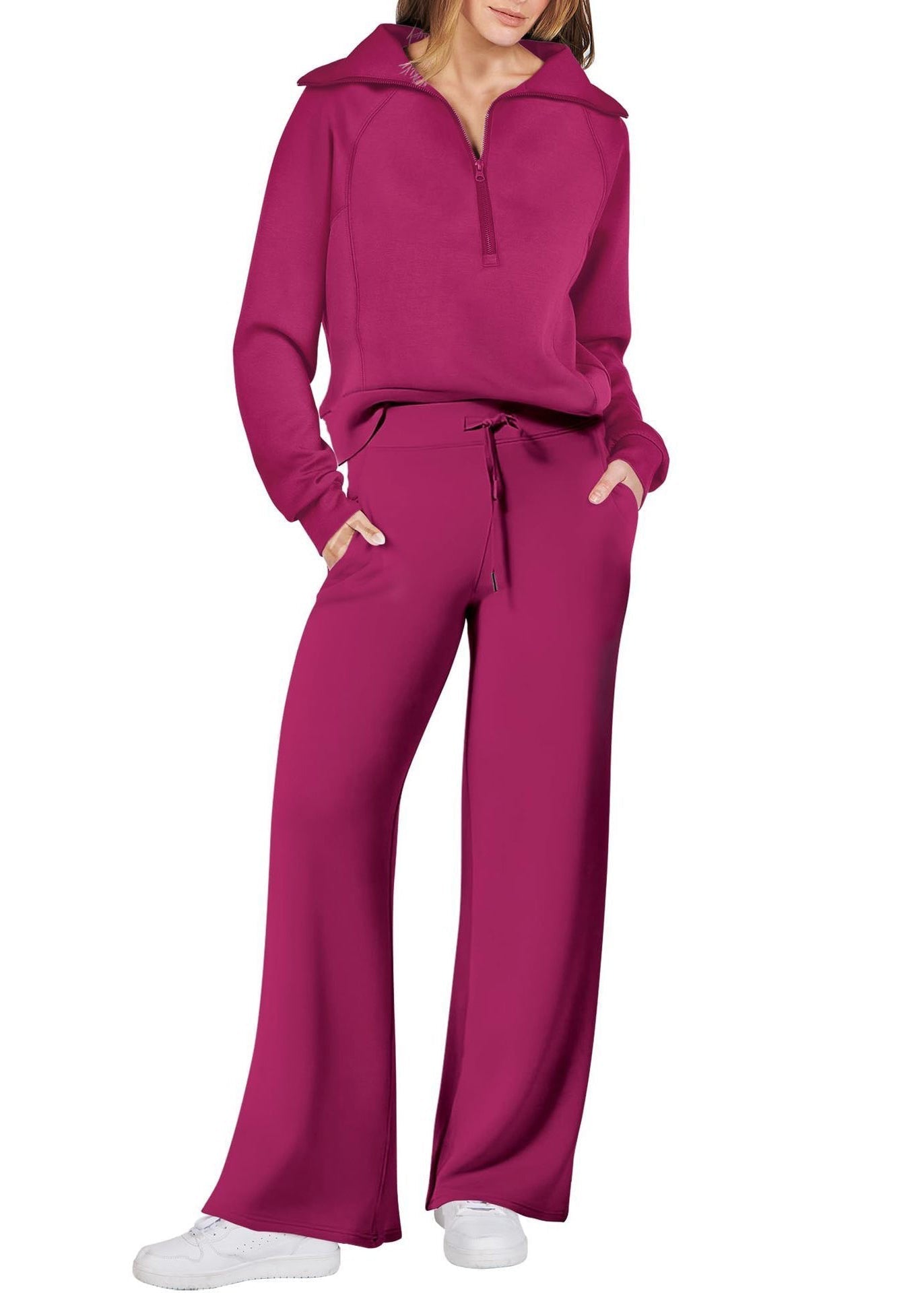 Light Cotton Leg And Zip Tops Loose Wide Two Green Up Solid Pants FashionChic