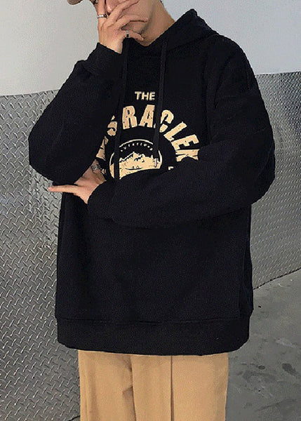 Loose Light Grey Hooded Lace Up Print Warm Fleece Mens Sweatshirts Spring YQ034 ABC