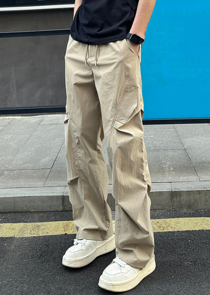 Elastic Men Cotton Light Grey Pockets Waist Loose Pants Summer FashionChic