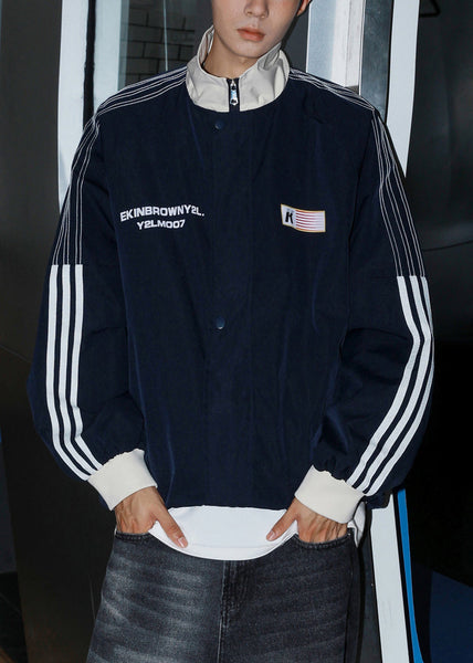 Letter Cotton Men Loose Coat Spring Striped Light Grey FashionChic