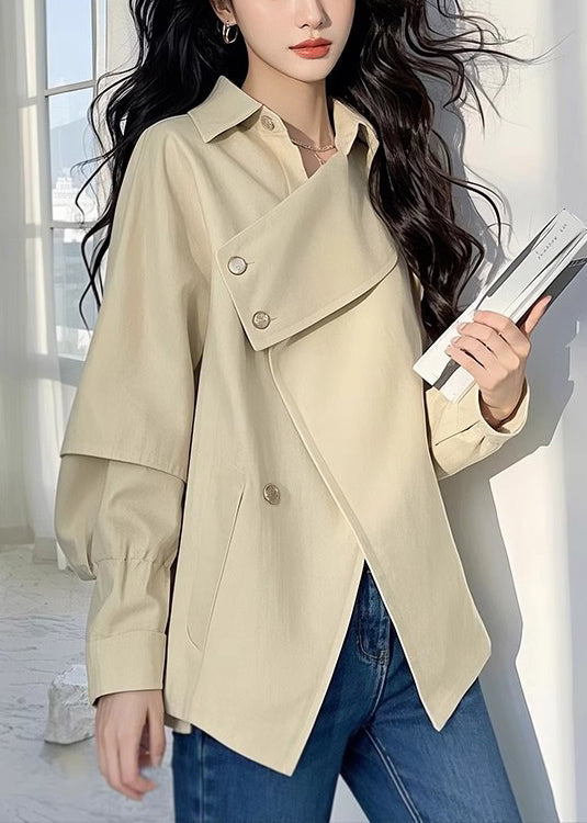Trench Asymmetrical Light Khaki Button Coat Loose Cotton Fall FashionChic