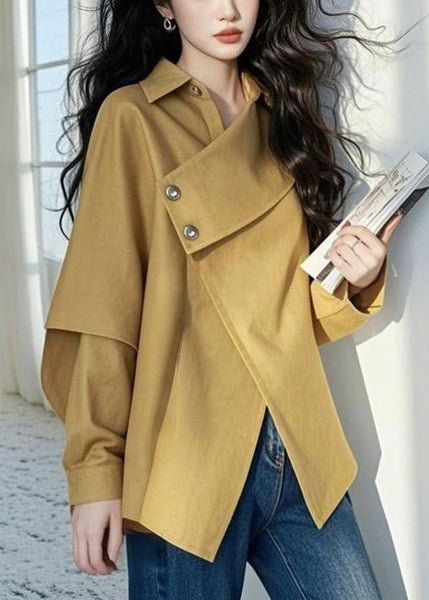 Trench Asymmetrical Light Khaki Button Coat Loose Cotton Fall FashionChic