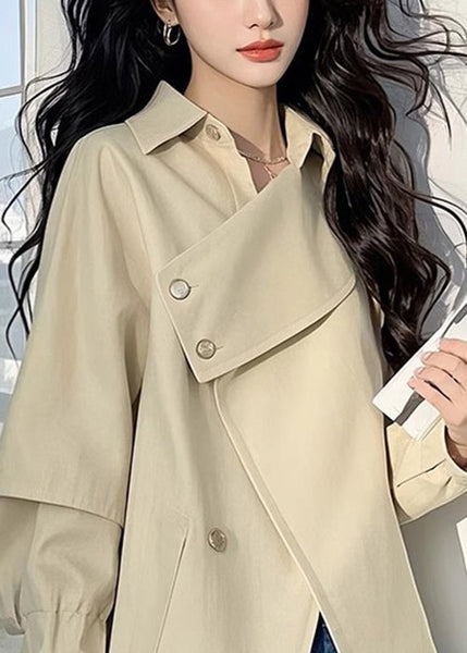 Trench Asymmetrical Light Khaki Button Coat Loose Cotton Fall FashionChic