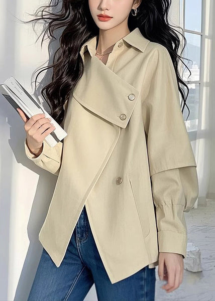 Trench Asymmetrical Light Khaki Button Coat Loose Cotton Fall FashionChic