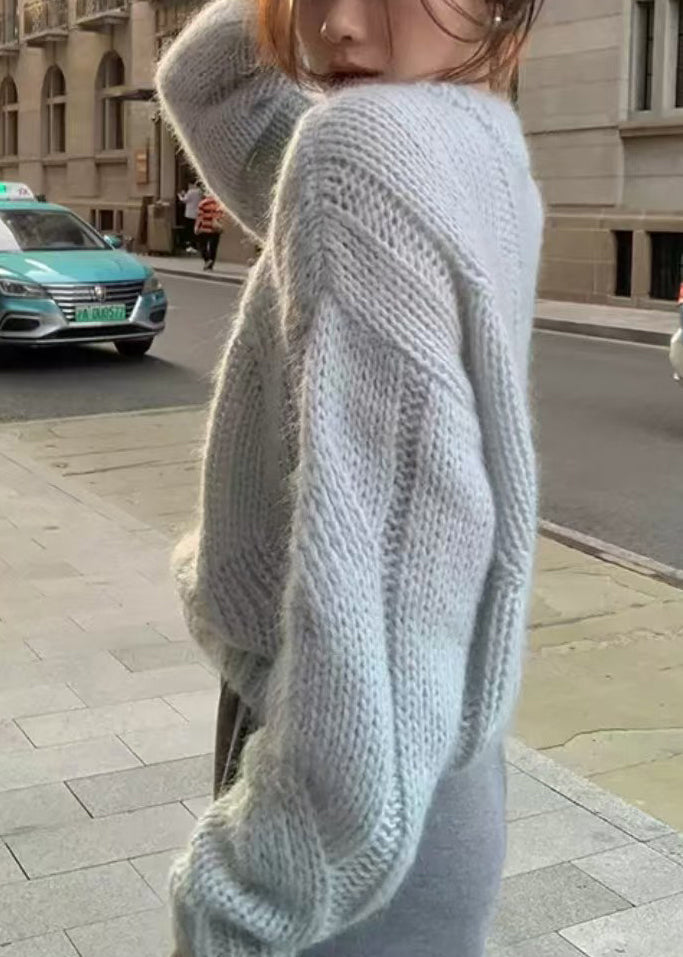 Loose Light Khaki O Neck Hollow Out Knit Sweater Winter WQ044 OL-NTP241031