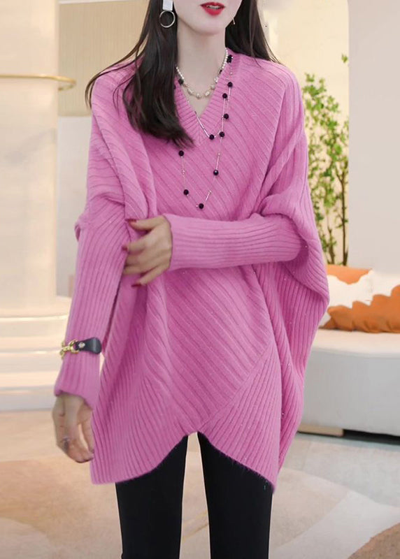 Loose Light Khaki V Neck Cozy Knit Sweater Batwing Sleeve WM016 ABC