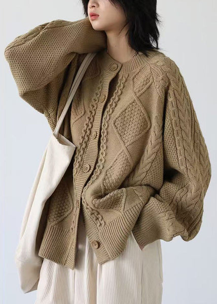 Loose Milk Tea Color Button Cozy Thick Cable Knit Sweater Spring YW025 ABC