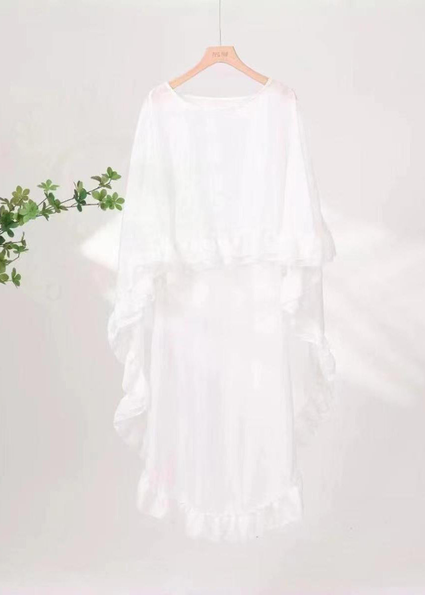 Loose Mulberry O-Neck Ruffled Patchwork Chiffon Cape Long Sleeve TR001 MZF-STP240727