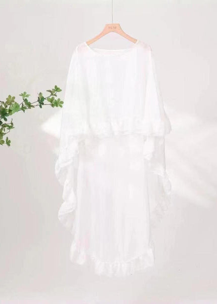 Loose Mulberry O-Neck Ruffled Patchwork Chiffon Cape Long Sleeve TR001 MZF-STP240727