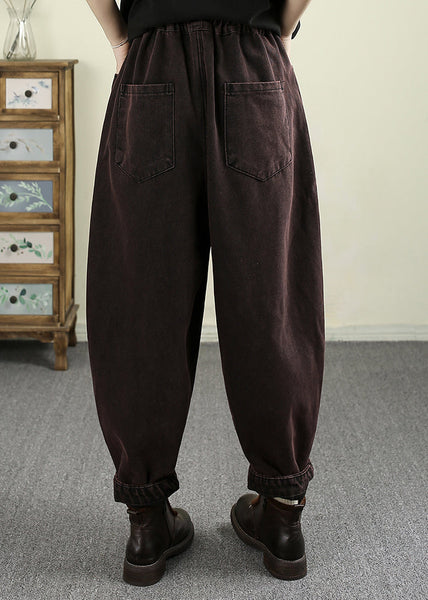 Loose Mulberry Pockets Patch Elastic Waist Warm Fleece Pants Spring TN007 ABC