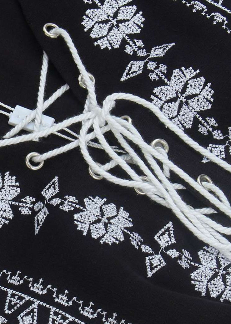 Dress Mid Cotton Sleeve Lace Embroidered Navy Loose Bracelet Up FashionChic