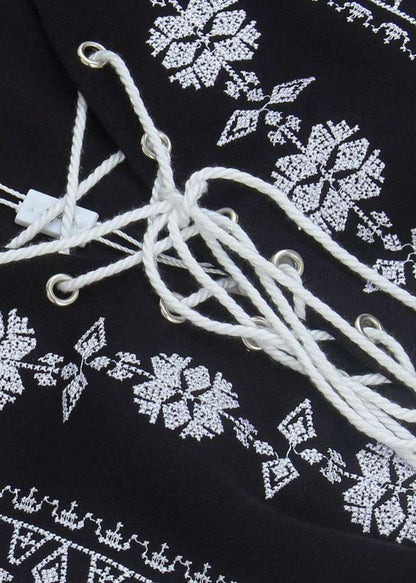 Dress Mid Cotton Sleeve Lace Embroidered Navy Loose Bracelet Up FashionChic