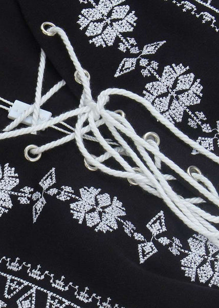 Dress Mid Cotton Sleeve Lace Embroidered Navy Loose Bracelet Up FashionChic