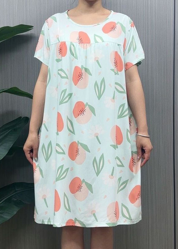 Loose Navy O Neck Print Cotton Pajamas Dresses Summer MN036 MMDM-SDL240704