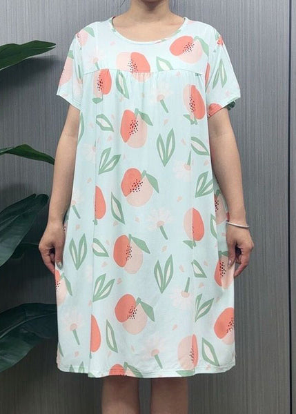 Loose Navy O Neck Print Cotton Pajamas Dresses Summer MN036 MMDM-SDL240704