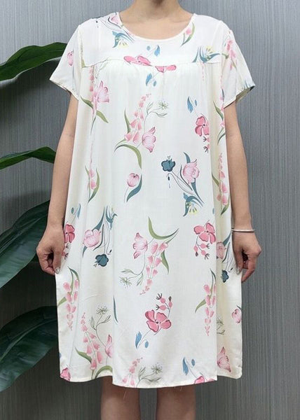 Loose Navy O Neck Print Cotton Pajamas Dresses Summer MN036 MMDM-SDL240704