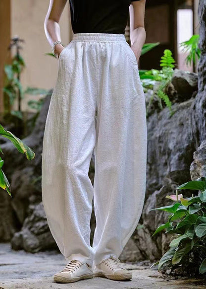 Loose Navy Pockets Elastic Waist Linen Pants Trousers Summer QK008 BB-LPTS241022